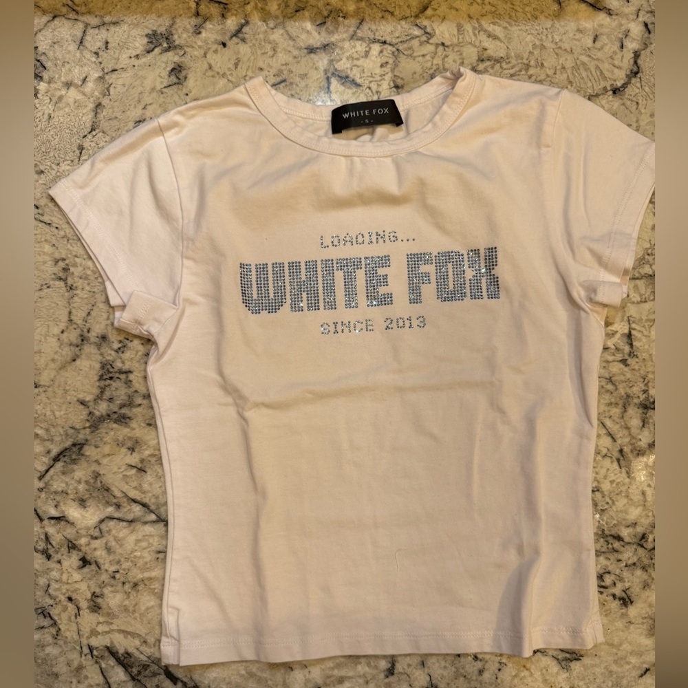 White fox rhinestone logo baby tee